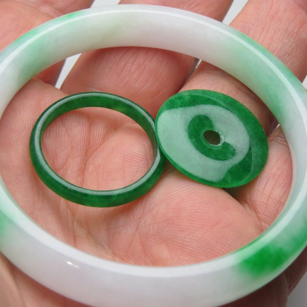"Natural Jade bangle +   FREE Jade Ring & Jade Donut 55mm "